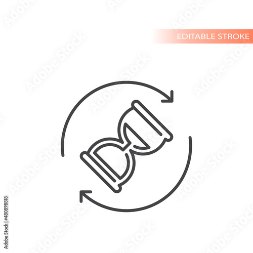 Hourglass in circle arrows outlined vector icon. Sand clock cycle line symbol.