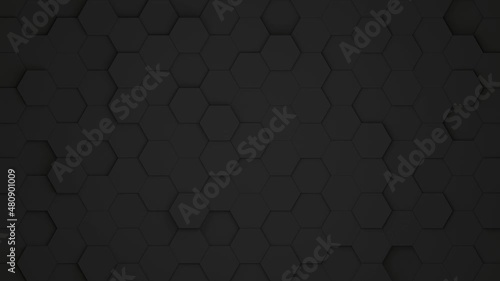 Digital geometric black mesh waving in orthographic view. Futuristic hexagon pattern. Animation background.