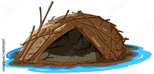 Beaver dam isolated on white background