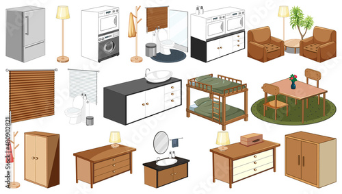 Set of interior furniture and decorations