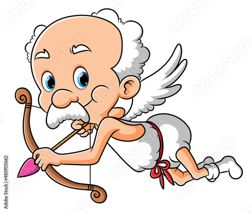 The old cupid man is aiming with the love arrow