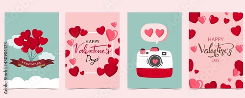 Collection of valentine’s day background set with heart.Editable vector illustration for website, invitation,postcard and sticker