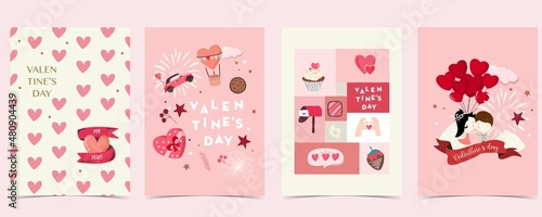 Collection of valentine’s day background set with heart.Editable vector illustration for website, invitation,postcard and sticker