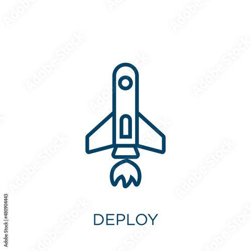 deploy icon. Thin linear deploy, technology, business outline icon isolated on white background. Line vector deploy sign, symbol for web and mobile