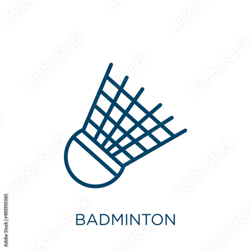 badminton icon. Thin linear badminton, sport, tennis outline icon isolated on white background. Line vector badminton sign, symbol for web and mobile