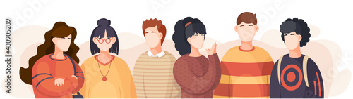Group of people standing together community and togetherness concept, diversity portrait. Characters men and women isolated on white. Crowd community. Social diversity friends or relatives