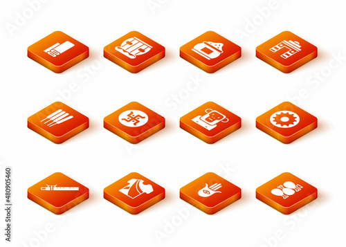 Set Bamboo flute indian, Indian man dress, Aroma sticks, incense, Hindu swastika, Hamsa hand, Monkey, Tandoori chicken and Chakra icon. Vector