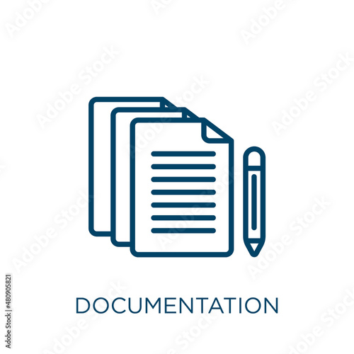 documentation icon. Thin linear documentation, document, office outline icon isolated on white background. Line vector documentation sign, symbol for web and mobile