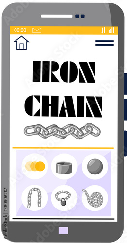 Modern internet and social networks addiction metaphor. Iron chain on smartphone screen, dominance of gadgets. Flat vector concept social media and internet nomophobia and digital detox illustration
