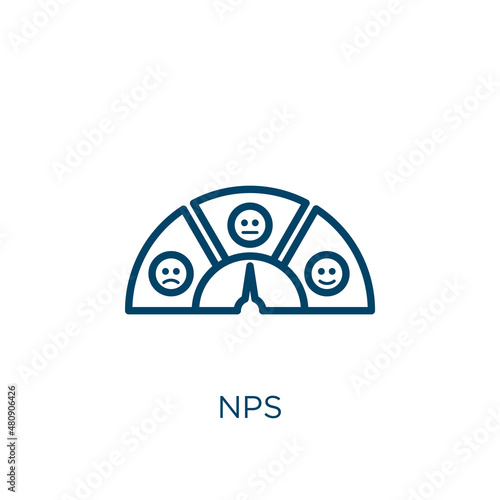 nps icon. Thin linear nps, template, business outline icon isolated on white background. Line vector nps sign, symbol for web and mobile