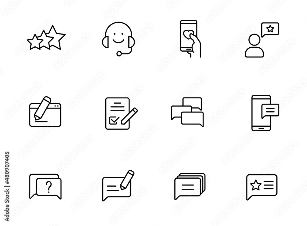 feedback linear vector icons isolated on white. feedback icon set for web and ui design, mobile apps and print polygraphy and promo advertising business feedback linear vector icons isolated on white. feedback icon set for web and ui design, mobile apps and print polygraphy and promo advertising business
