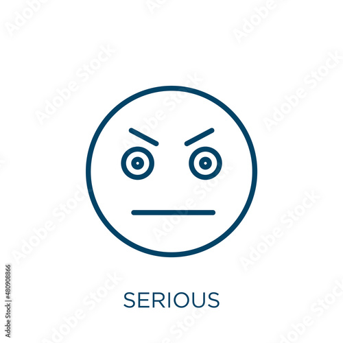 serious icon. Thin linear serious, face, health outline icon isolated on white background. Line vector serious sign, symbol for web and mobile