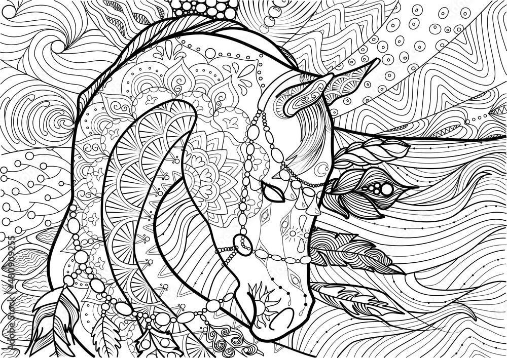 Naklejka premium Hosre Zen Art Coloring Page