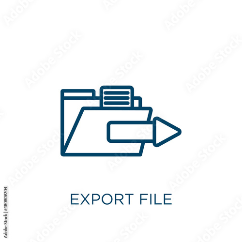 export file icon. Thin linear export file, export, import outline icon isolated on white background. Line vector export file sign, symbol for web and mobile