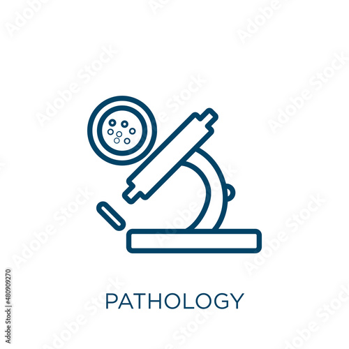 pathology icon. Thin linear pathology, medical, medicine outline icon isolated on white background. Line vector pathology sign, symbol for web and mobile