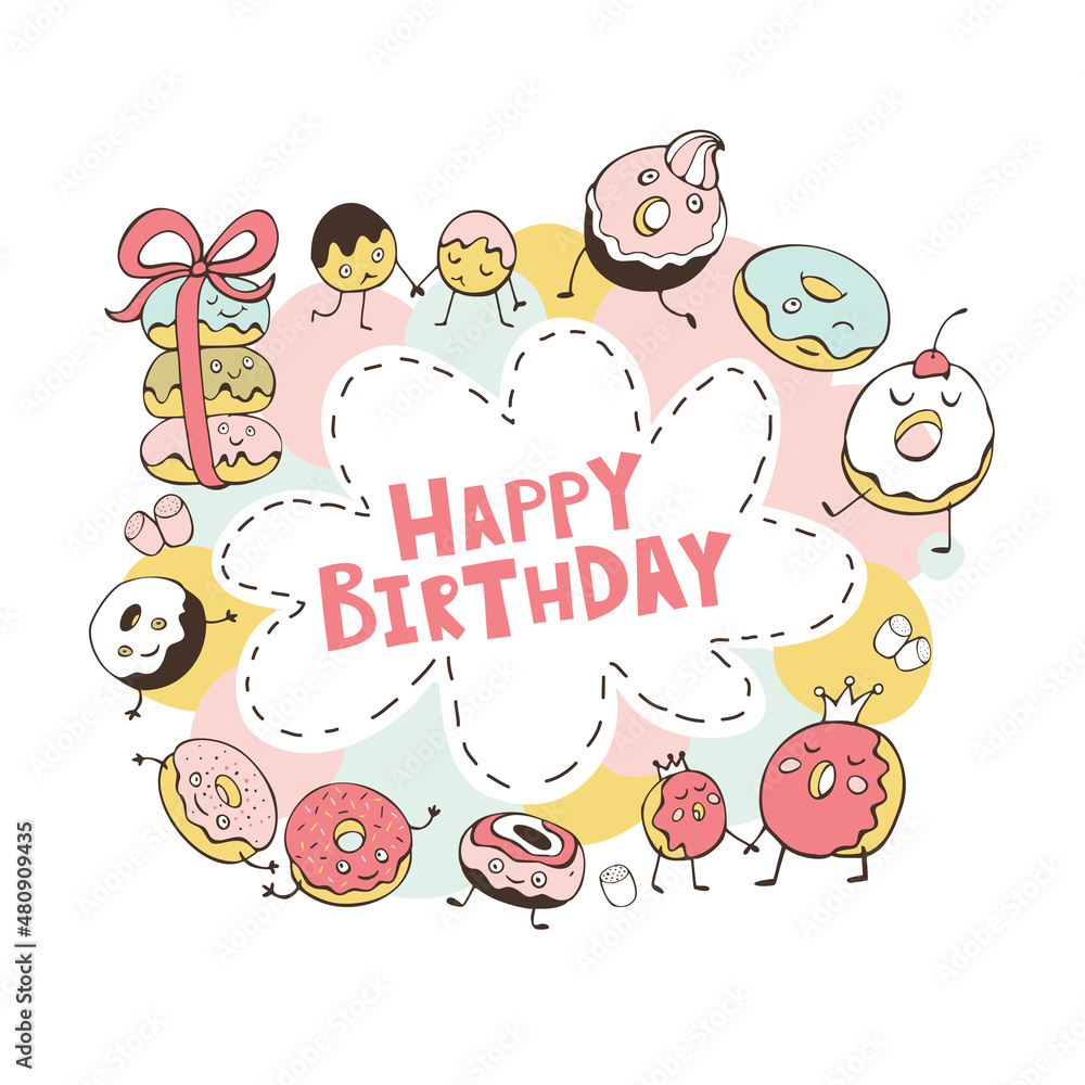 Cute greeting card with donuts.