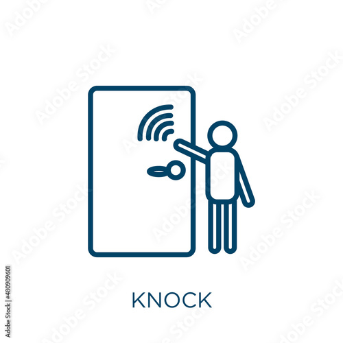 knock icon. Thin linear knock, fight, hit outline icon isolated on white background. Line vector knock sign, symbol for web and mobile