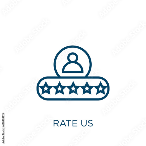 rate us icon. Thin linear rate us, rating, business outline icon isolated on white background. Line vector rate us sign, symbol for web and mobile