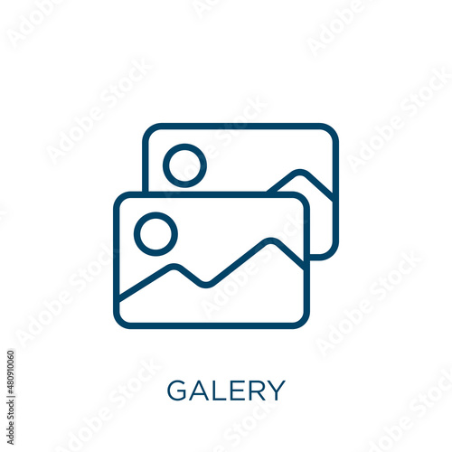 galery icon. Thin linear galery, gallery, business outline icon isolated on white background. Line vector galery sign, symbol for web and mobile photo