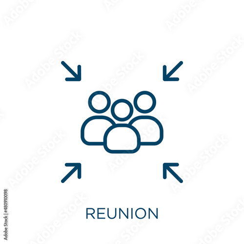 reunion icon. Thin linear reunion, happy, chinese outline icon isolated on white background. Line vector reunion sign, symbol for web and mobile