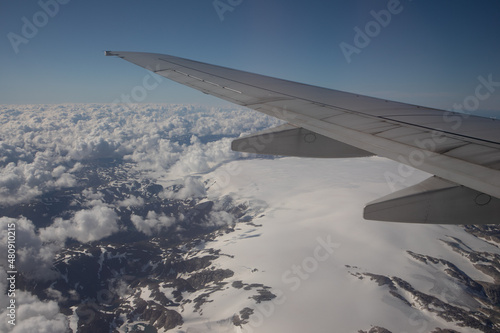 A beautiful viewa from abowe from the airplane window over the Norway. Travel photography of Northern Europe. photo