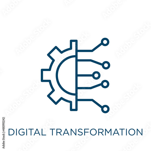 digital transformation icon. Thin linear digital transformation, digital, technology outline icon isolated on white background. Line vector digital transformation sign, symbol for web and mobile