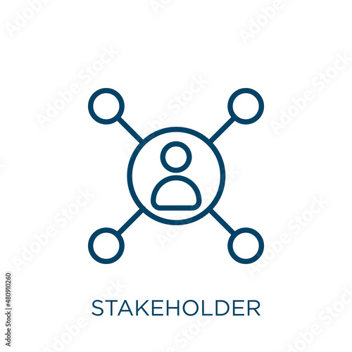 stakeholder icon. Thin linear stakeholder, management, strategy outline icon isolated on white background. Line vector stakeholder sign, symbol for web and mobile photo