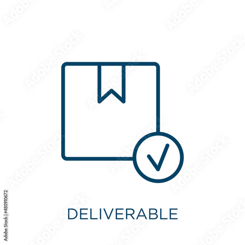 deliverable icon. Thin linear deliverable, deliverer, courier outline icon isolated on white background. Line vector deliverable sign, symbol for web and mobile photo