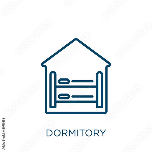 dormitory icon. Thin linear dormitory, house, business outline icon isolated on white background. Line vector dormitory sign, symbol for web and mobile