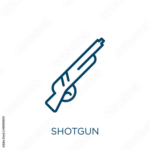 shotgun icon. Thin linear shotgun, gun, weapon outline icon isolated on white background. Line vector shotgun sign, symbol for web and mobile