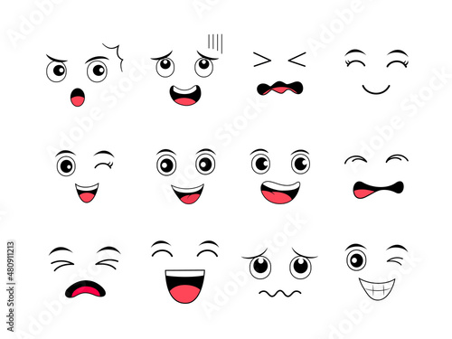 Cartoon funny face collection . Facial expression cartoon characters. Vector illustration.