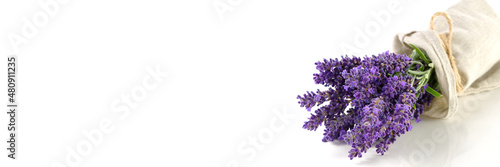 Aromatic Lavender flowers bundle on a white background. Isolated morning Lavender flowers close-up