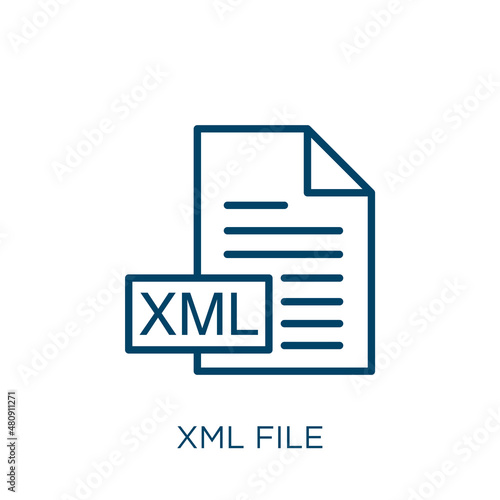 xml file icon. Thin linear xml file, language, xml outline icon isolated on white background. Line vector xml file sign, symbol for web and mobile photo