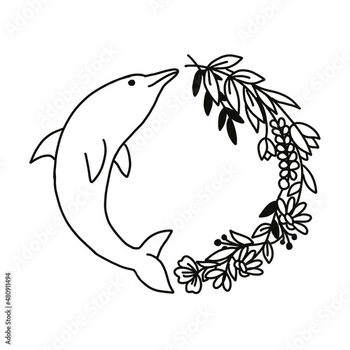 modern lineart style dolphin wreath