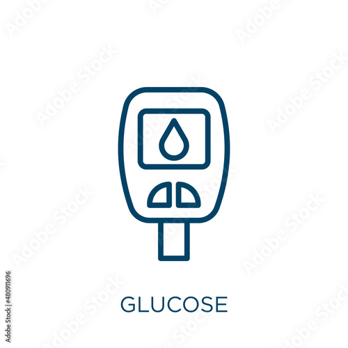 glucose icon. Thin linear glucose, medical, medicine outline icon isolated on white background. Line vector glucose sign, symbol for web and mobile