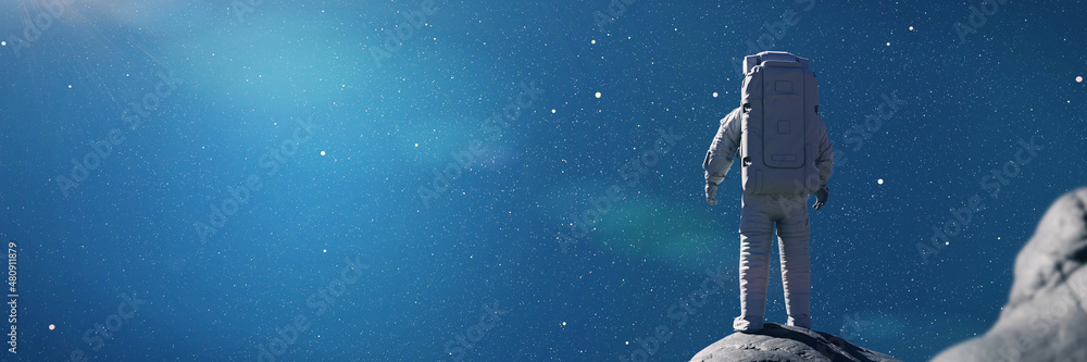 astronaut looking at the sky, background banner 