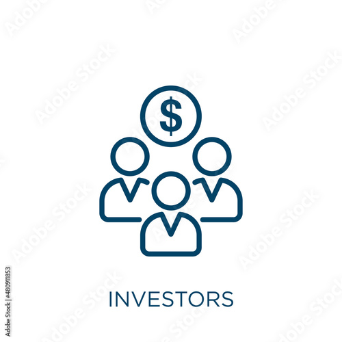 investors icon. Thin linear investors, business, investor outline icon isolated on white background. Line vector investors sign, symbol for web and mobile