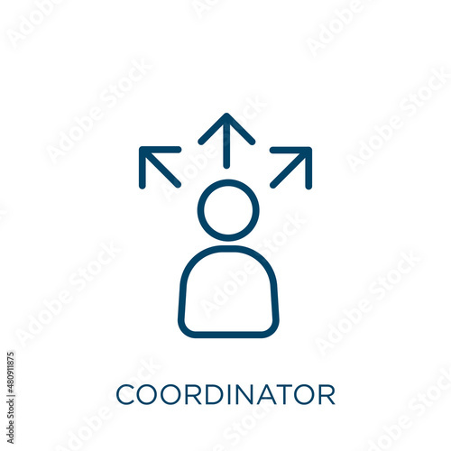coordinator icon. Thin linear coordinator, business, coordination outline icon isolated on white background. Line vector coordinator sign, symbol for web and mobile