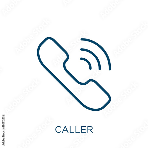 caller icon. Thin linear caller, communication, message outline icon isolated on white background. Line vector caller sign, symbol for web and mobile