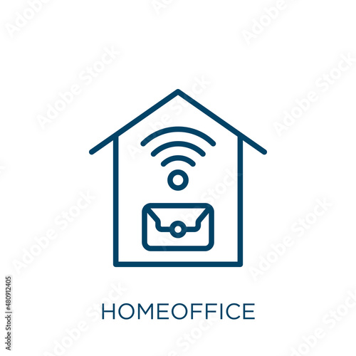 homeoffice icon. Thin linear homeoffice, office, laptop outline icon isolated on white background. Line vector homeoffice sign, symbol for web and mobile