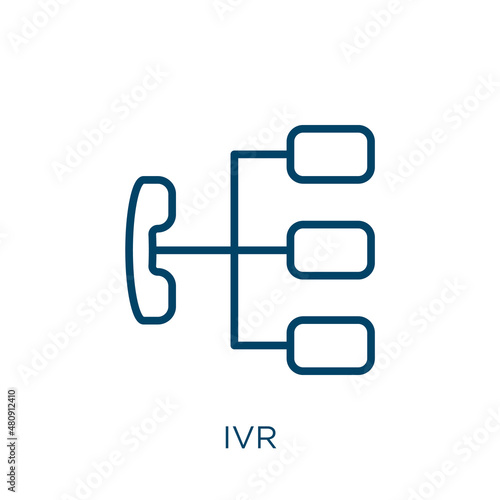 ivr icon. Thin linear ivr, business, center outline icon isolated on white background. Line vector ivr sign, symbol for web and mobile