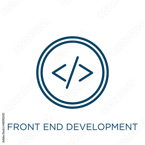 front end development icon. Thin linear front end development, software, programming outline icon isolated on white background. Line vector front end development sign, symbol for web and mobile