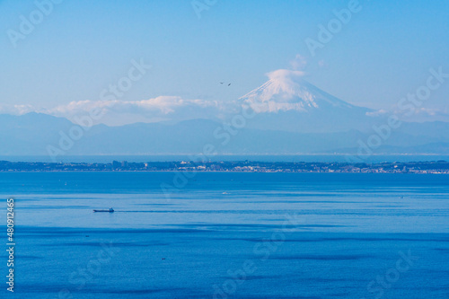 Sotobo No.7. A view from the top of Mount Nokogiri in Futtsu, Chiba. Mount Fuji towers over the horizon.  photo