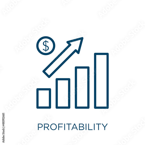 profitability icon. Thin linear profitability, market, financial outline icon isolated on white background. Line vector profitability sign, symbol for web and mobile
