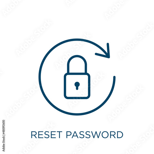 reset password icon. Thin linear reset password, login, technology outline icon isolated on white background. Line vector reset password sign, symbol for web and mobile