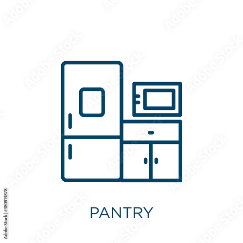 pantry icon. Thin linear pantry, kitchen, furniture outline icon isolated on white background. Line vector pantry sign, symbol for web and mobile