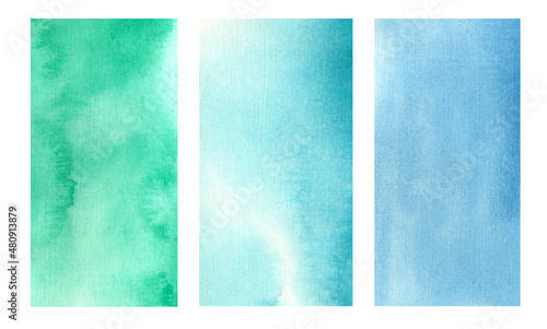 Blue and green watercolor textures. Abstract watercolor background, template, backdrop, wallpaper. Design for paper, covering books, canvas.