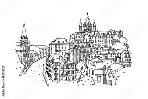 Vector Sketch of Andrew Descent in Kiev, Ukraine.