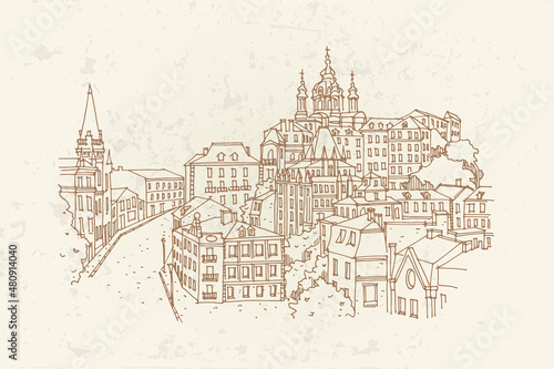 Vector Sketch of Andrew Descent in Kiev, Ukraine.