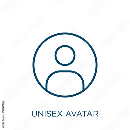 unisex avatar icon. Thin linear unisex avatar, unisex, person outline icon isolated on white background. Line vector unisex avatar sign, symbol for web and mobile